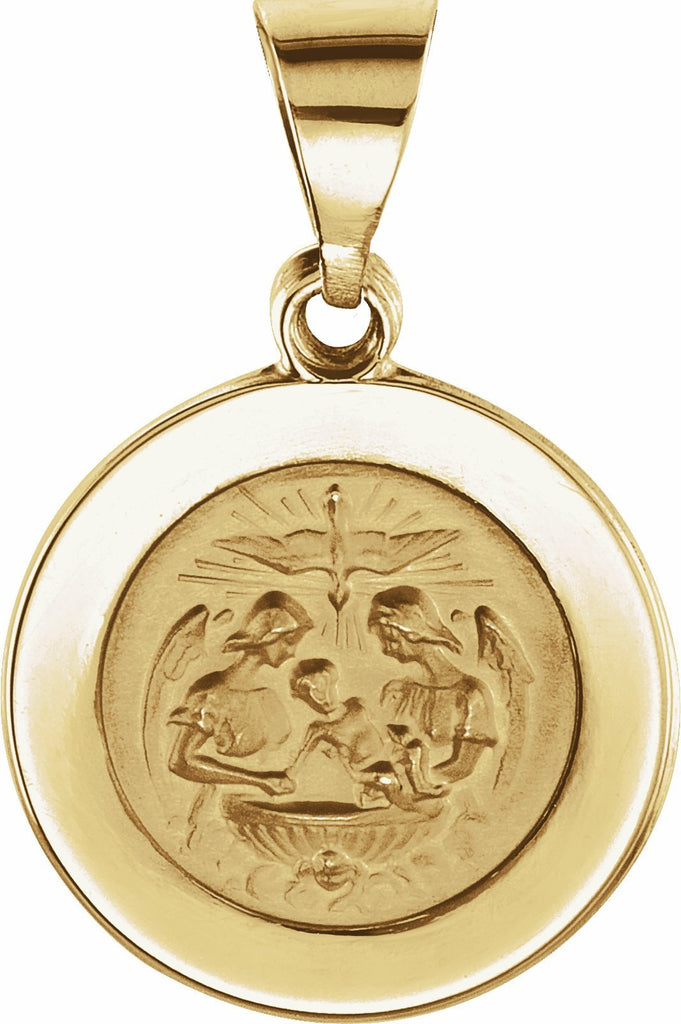 14k yellow 14.75 mm round hollow baptismal medal