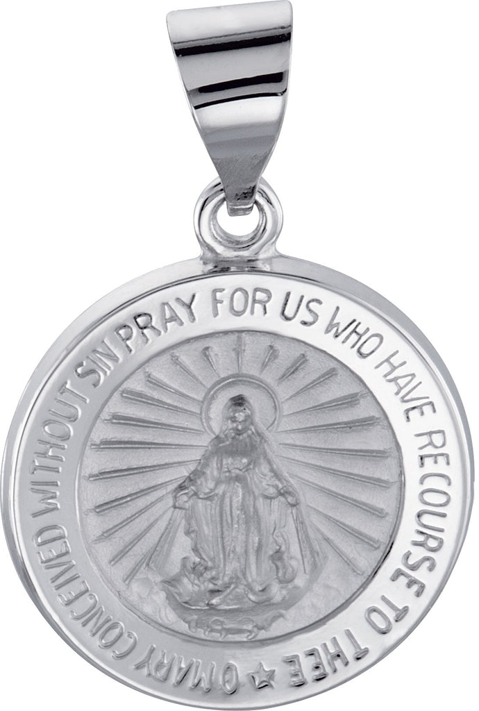 14k white 15 mm hollow round miraculous medal