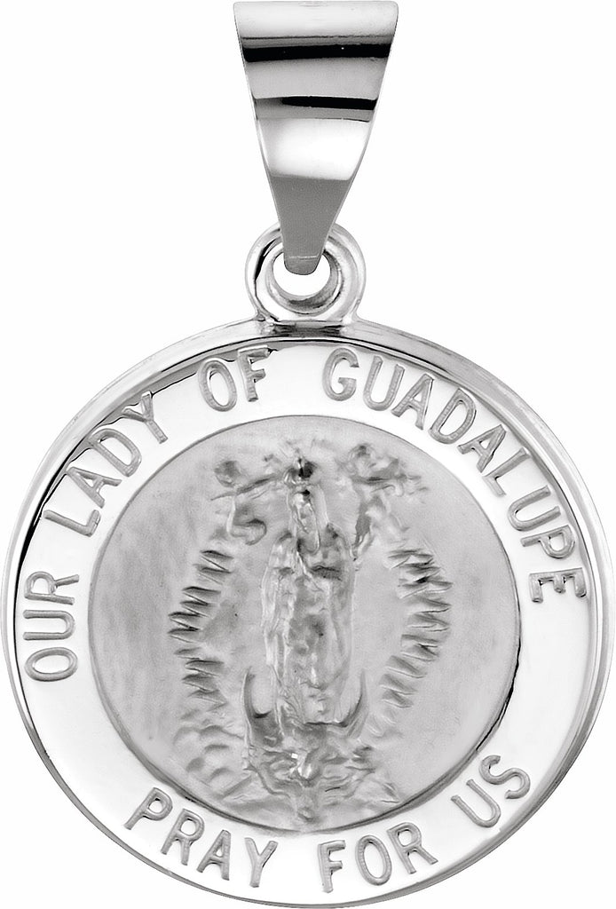 14k white 15 mm round hollow our lady of guadalupe medal