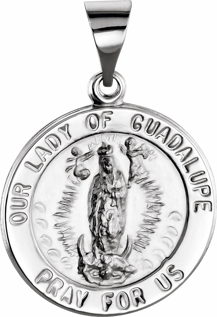 14k white 18 mm round hollow our lady of guadalupe medal