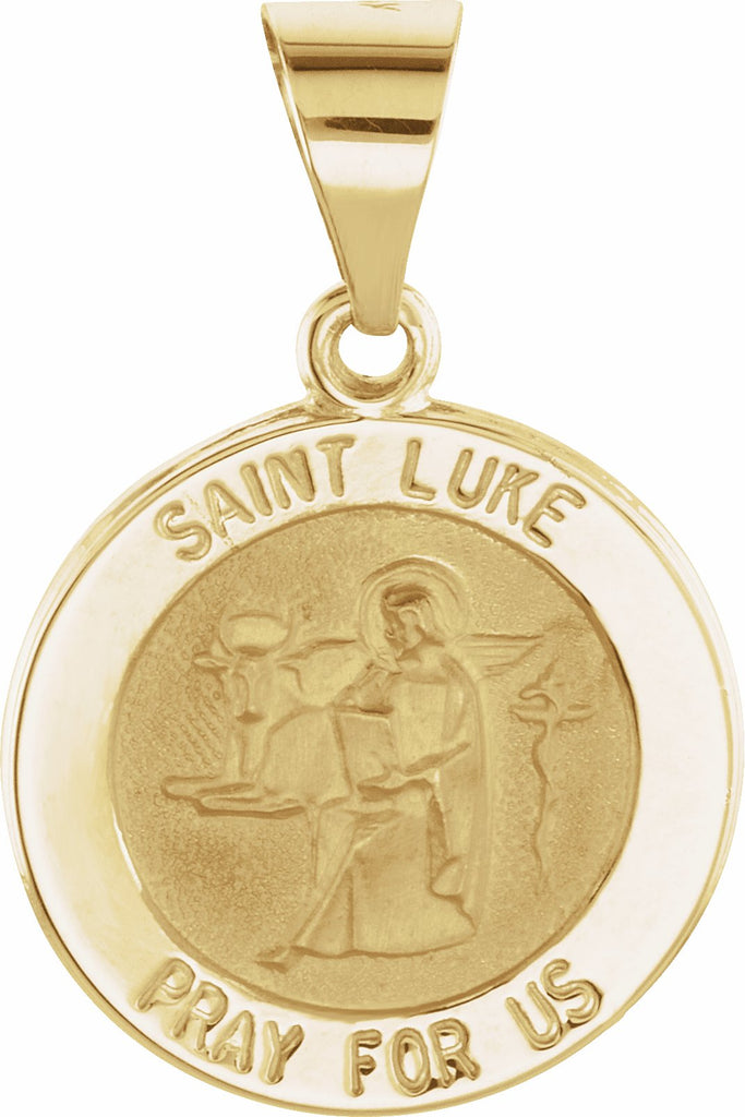 14k yellow 15 mm round hollow st. luke medal