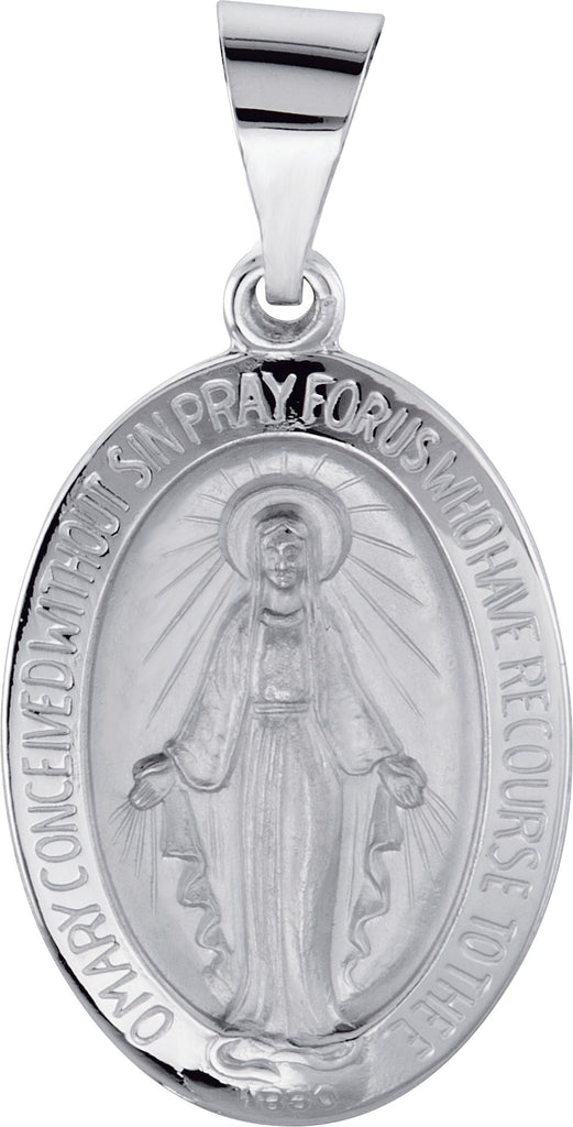 14k white 19x13.5 mm oval hollow miraculous medal