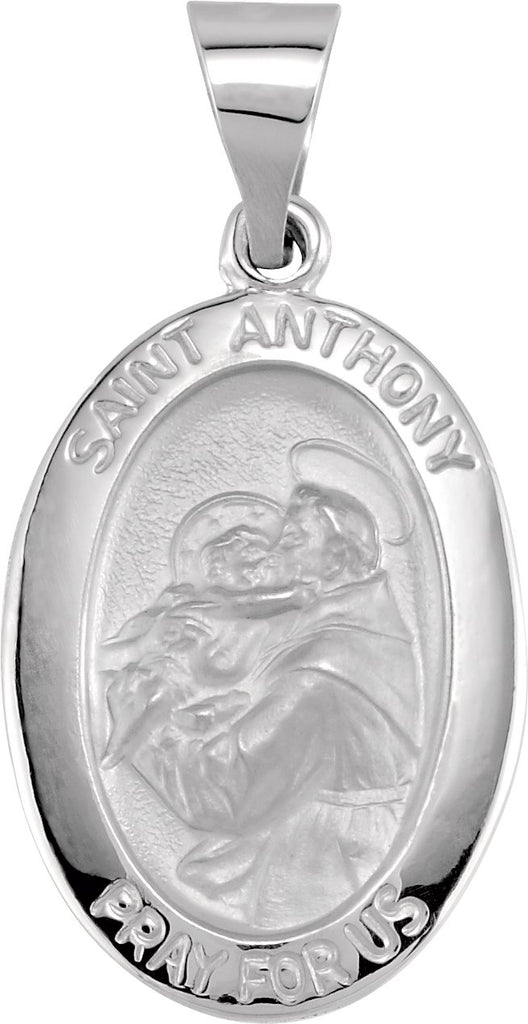 14k white 19x14 mm oval hollow st. anthony medal