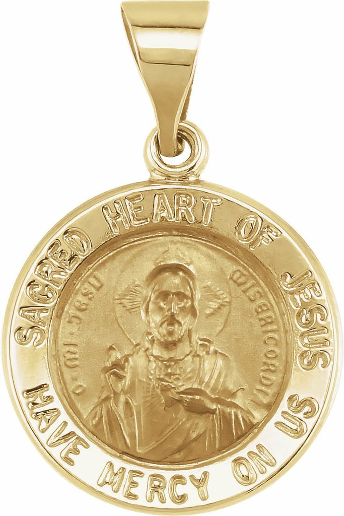 14k yellow 15 mm round hollow sacred heart of jesus medal  