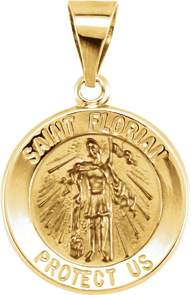 14k yellow 15 mm round hollow st. florian medal