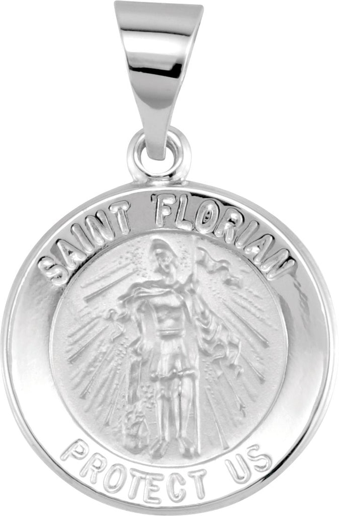 14k white 15 mm round hollow st. florian medal