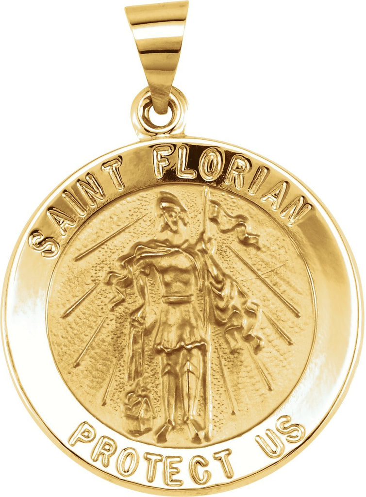 14k yellow 22 mm round hollow st. florian medal