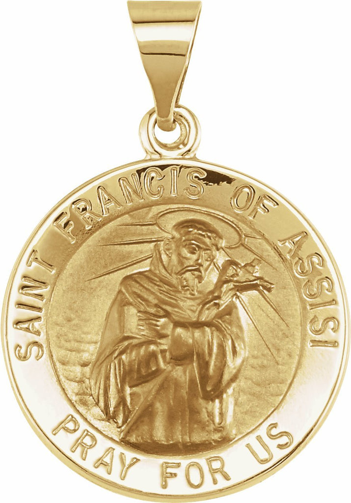 14k yellow 18 mm round hollow st. francis of assisi medal