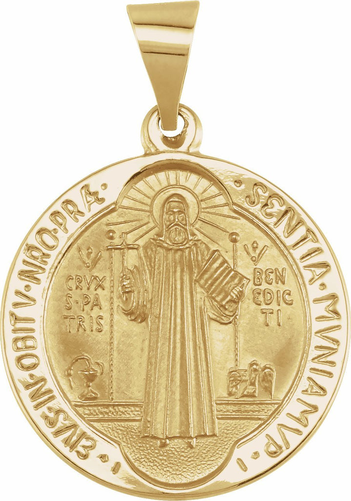 14k yellow 18 mm round hollow st. benedict medal