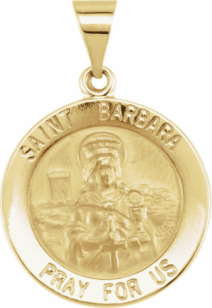 14k yellow 18 mm round hollow st. barbara medal