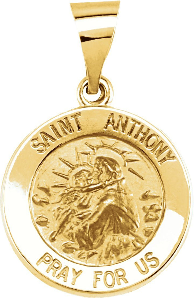 14k yellow 15 mm round hollow st. anthony medal