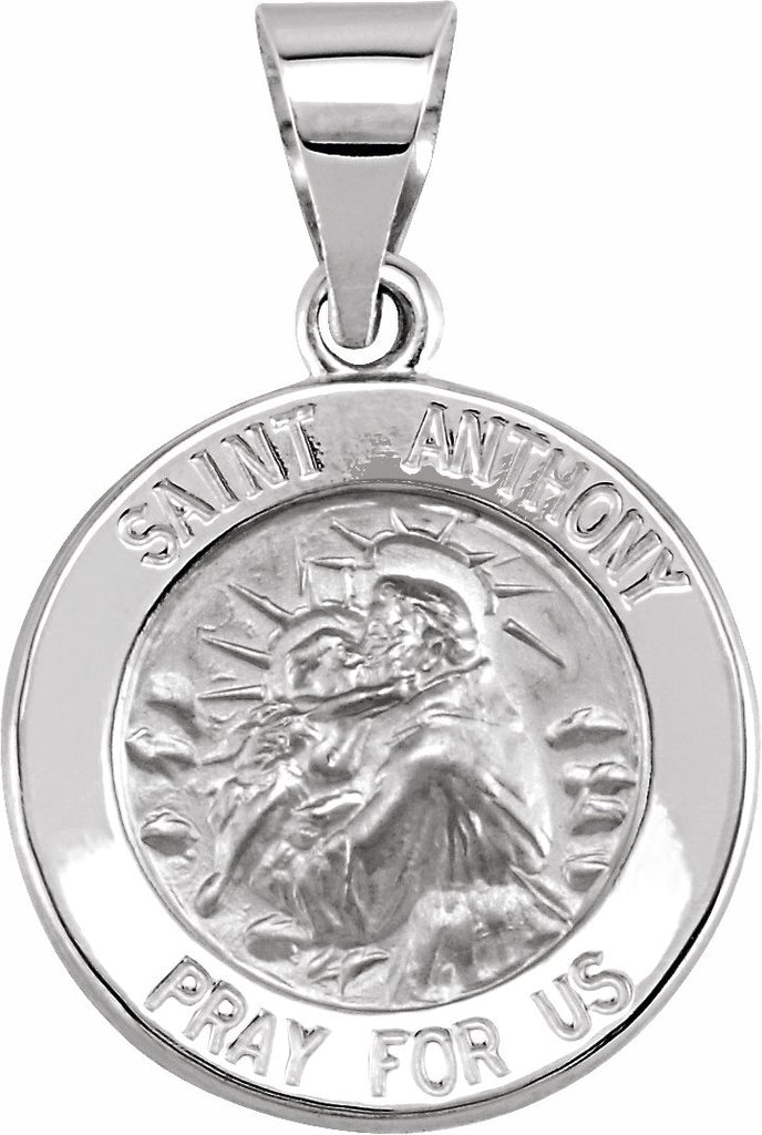 14k white 15 mm round hollow st. anthony medal