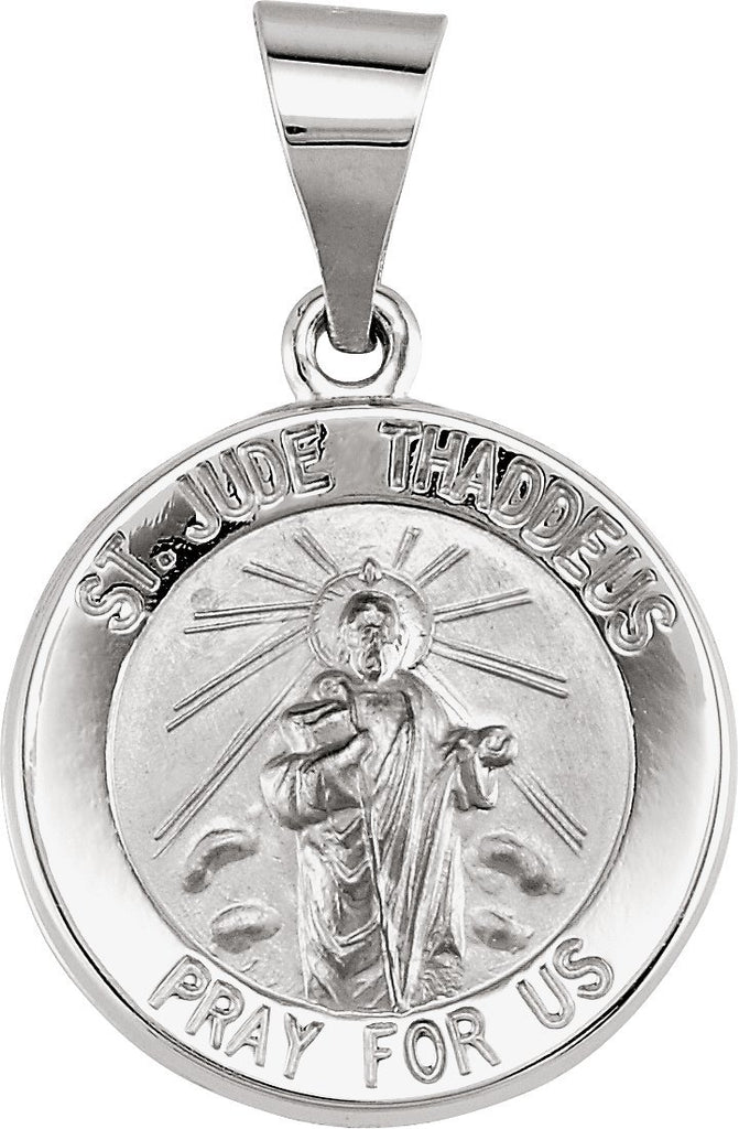 14k white 15 mm round hollow st. jude medal