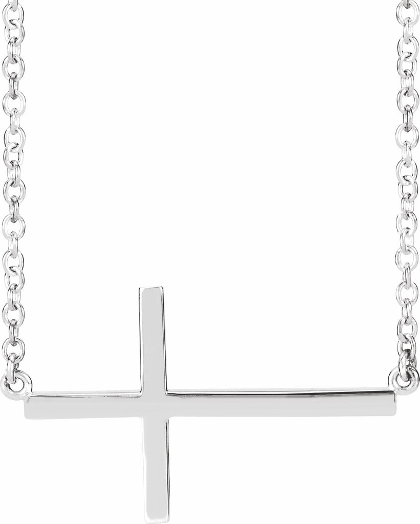 14k white 28x16.2 mm sideways cross 16-18" necklace