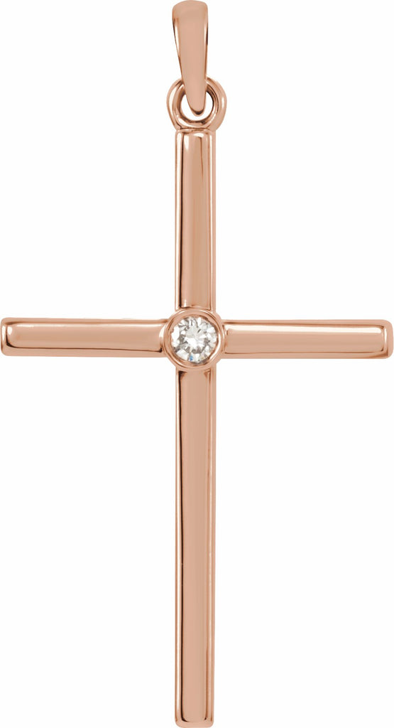 14k rose .03 ctw diamond cross 30.6x16.6 mm pendant   