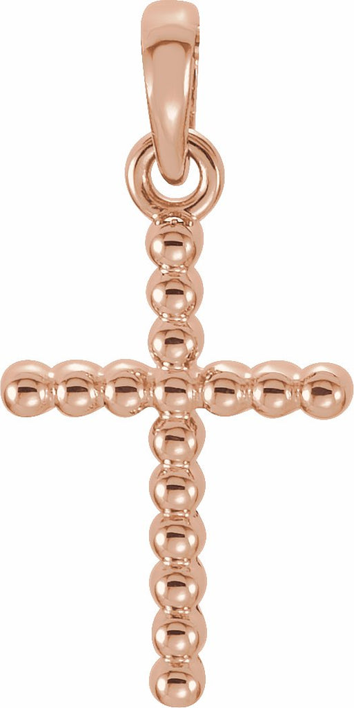 14k rose 13.5x9.4 mm beaded cross pendant  