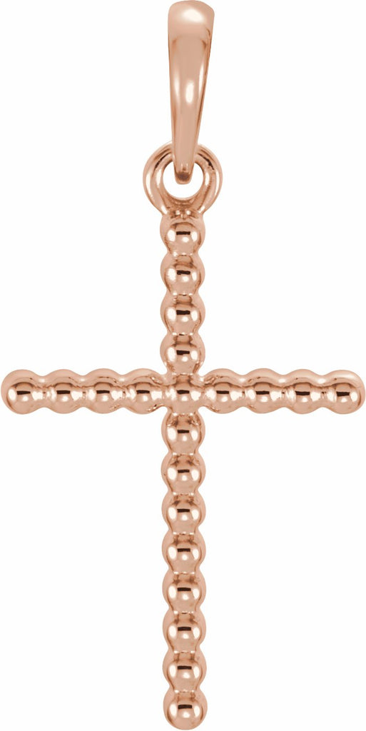 14k rose 17.5x12.1 mm beaded cross pendant  