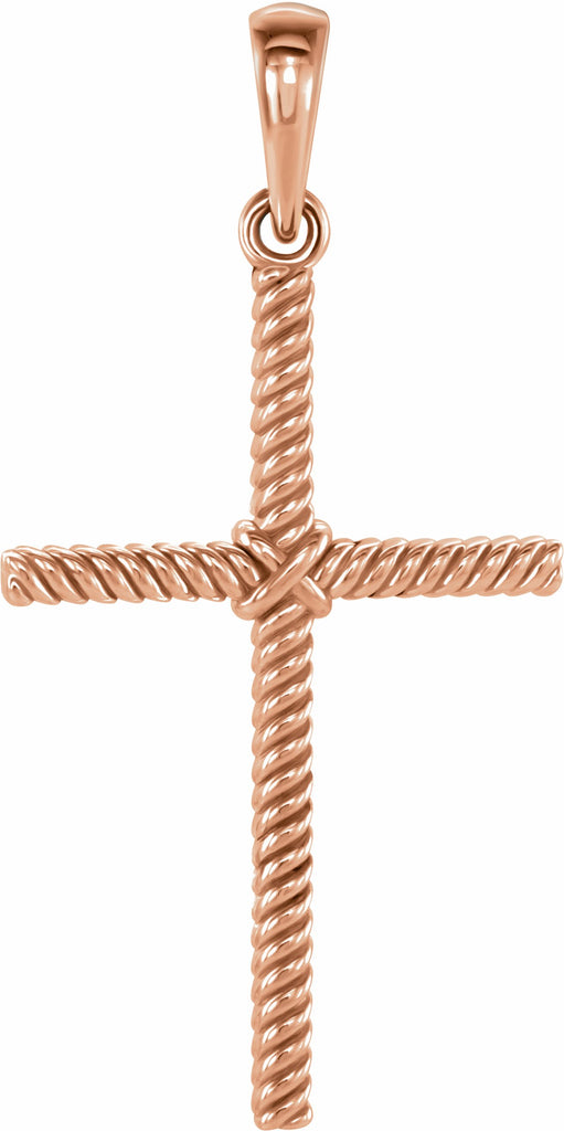 14k rose 25.4x16.2 mm rope cross pendant  