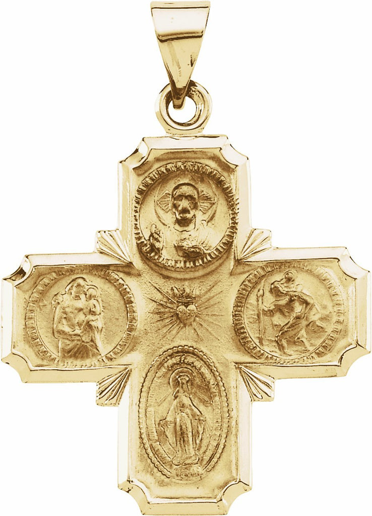 14k yellow 25x25 mm hollow four-way cross medal