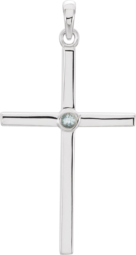 14k white aquamarine cross 30.6x16.6 mm pendant  