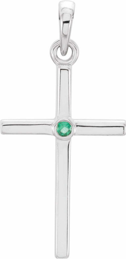 14k white emerald cross 22.8x11.3 mm pendant  