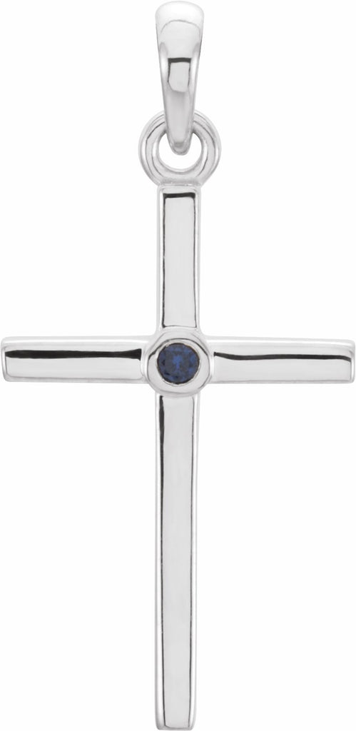 14k white blue sapphire cross 22.8x11.3 mm pendant   