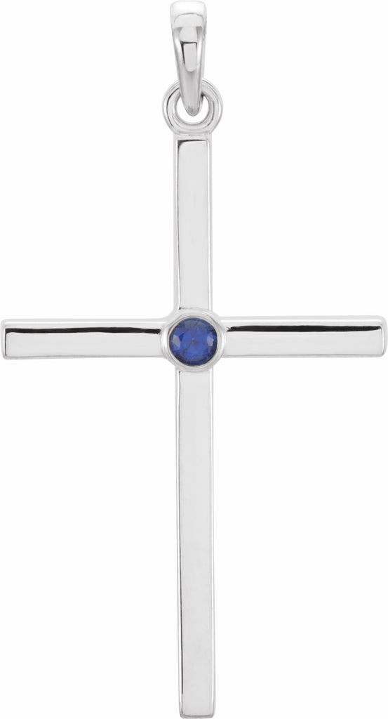 14k white blue sapphire cross 30.6x16.6 mm pendant   