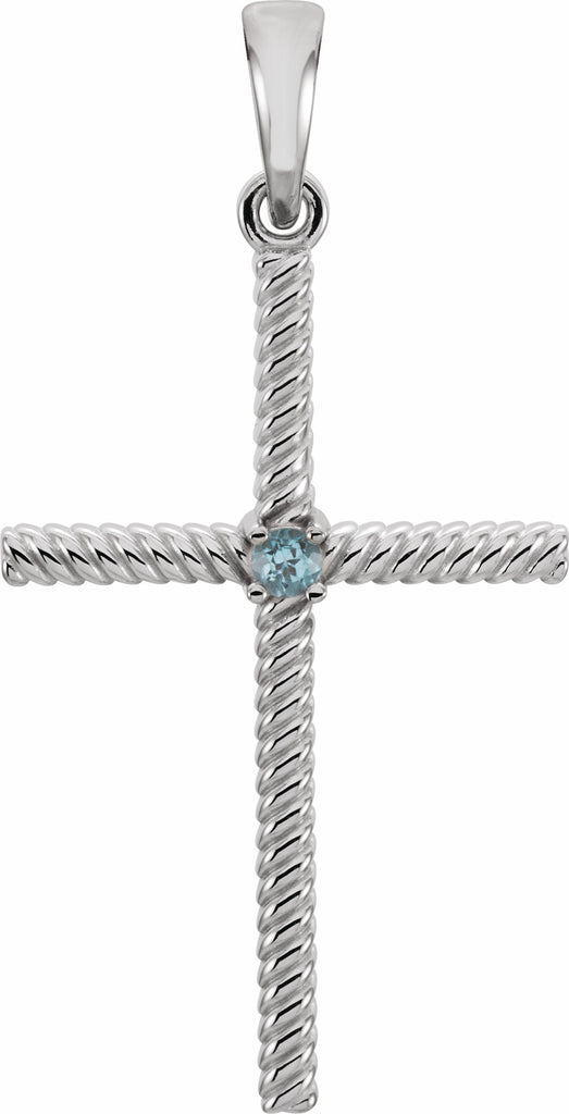 14k white swiss blue topaz 31.95x16.3 mm rope design cross pendant 