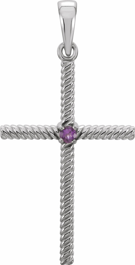 14k white amethyst 31.95x16.3 mm rope design cross pendant 