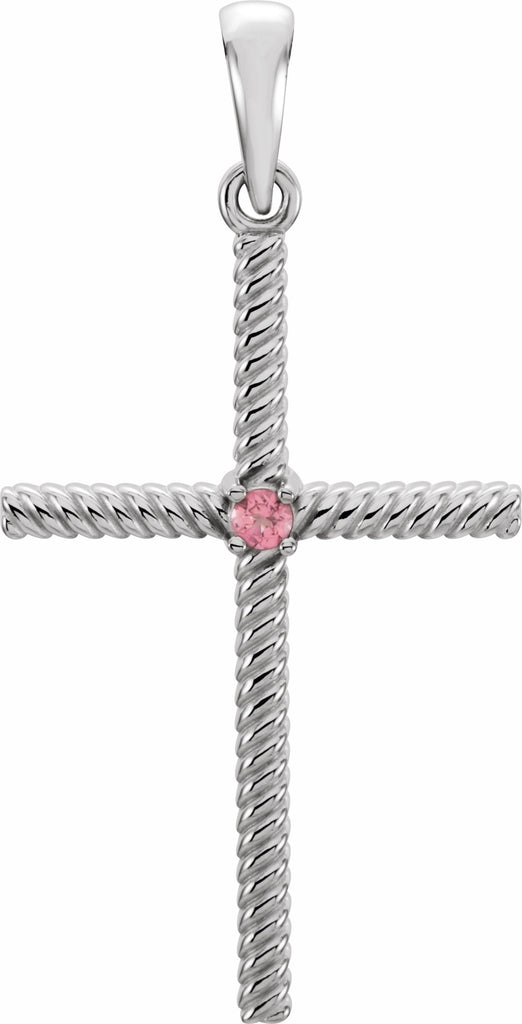 14k white pink tourmaline 31.95x16.3 mm rope design cross pendant 