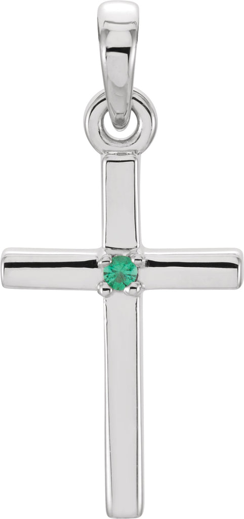 14k white 19.2x9 mm emerald cross pendant