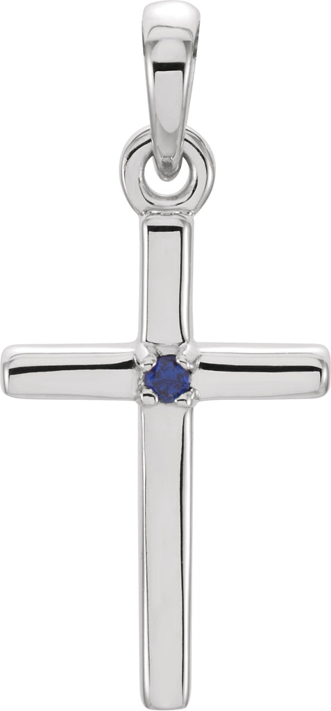 14k white 19.2x9 mm blue sapphire cross pendant