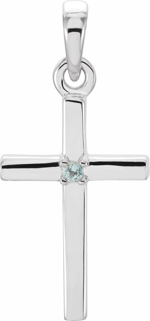 14k white 19.2x9 mm aquamarine cross pendant