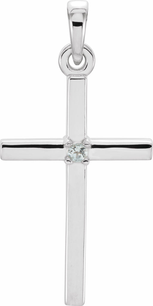 14k white 22.65x11.4 mm aquamarine cross pendant