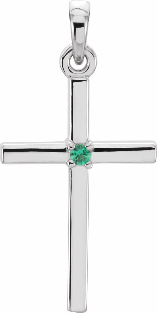 14k white 22.65x11.4 mm emerald cross pendant