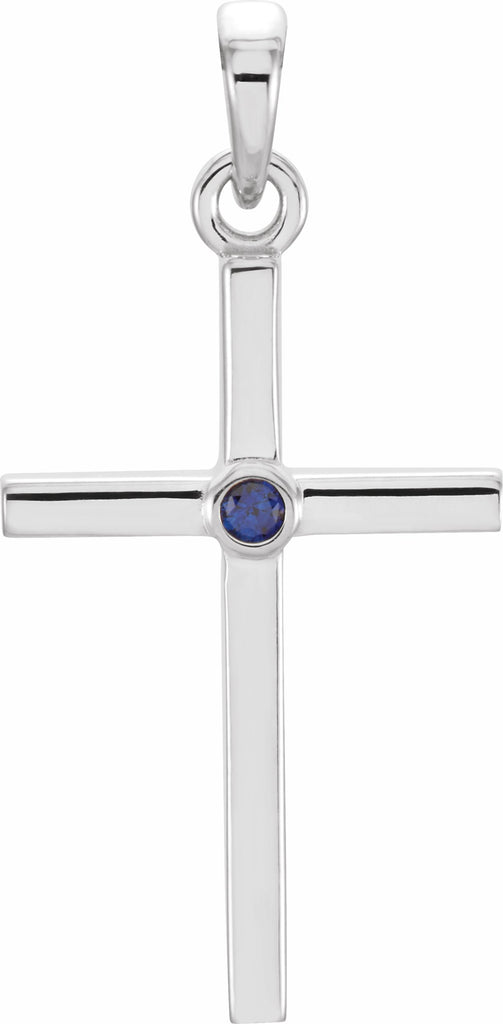 platinum 22.65x11.4 mm blue sapphire cross pendant