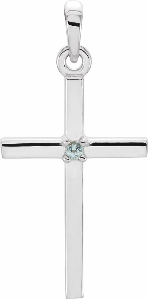 14k white 22.65x11.4 mm blue zircon cross pendant
