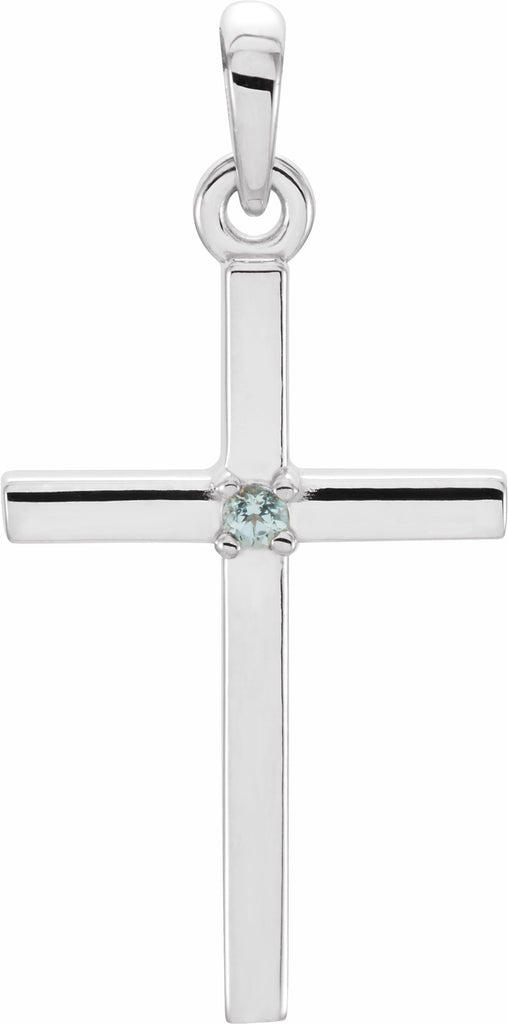 platinum 22.65x11.4 mm blue zircon cross pendant