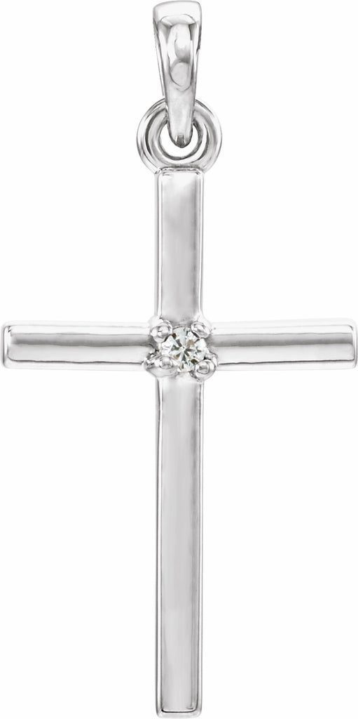 14k white 22.65x11.4 mm white sapphire cross pendant