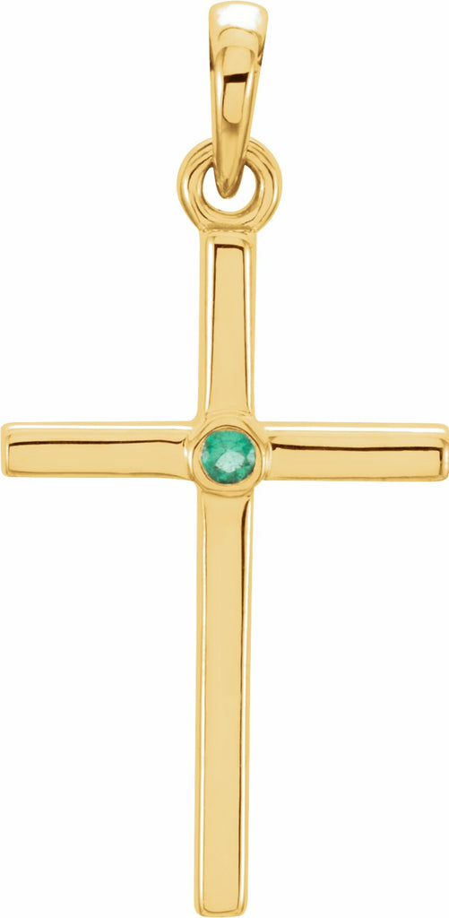 14k yellow emerald cross 22.8x11.3 mm pendant  