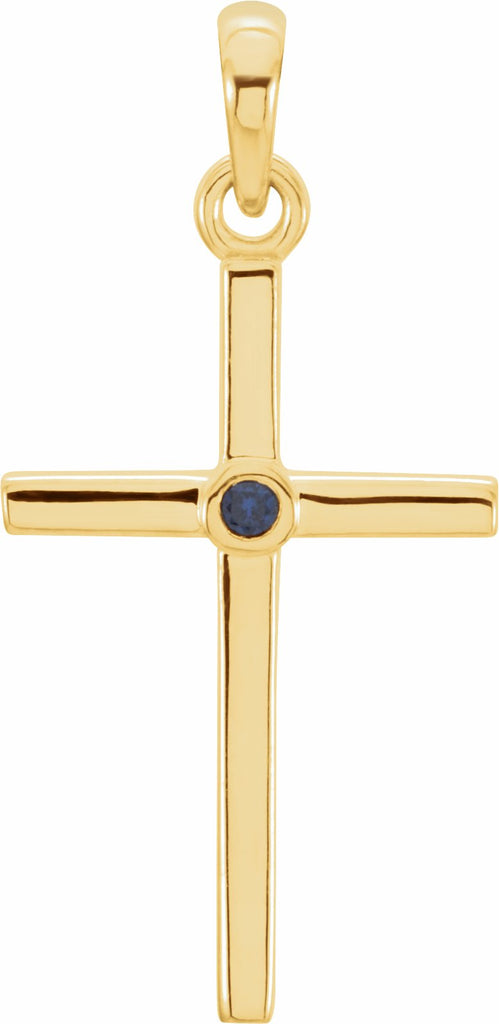 14k yellow blue sapphire cross 22.8x11.3 mm pendant   