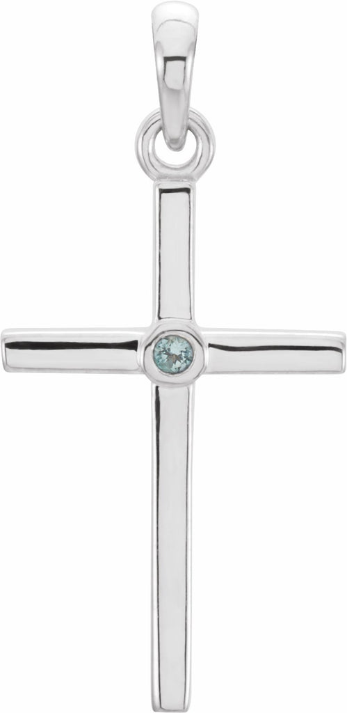 14k white aquamarine cross 22.8x11.3 mm pendant  