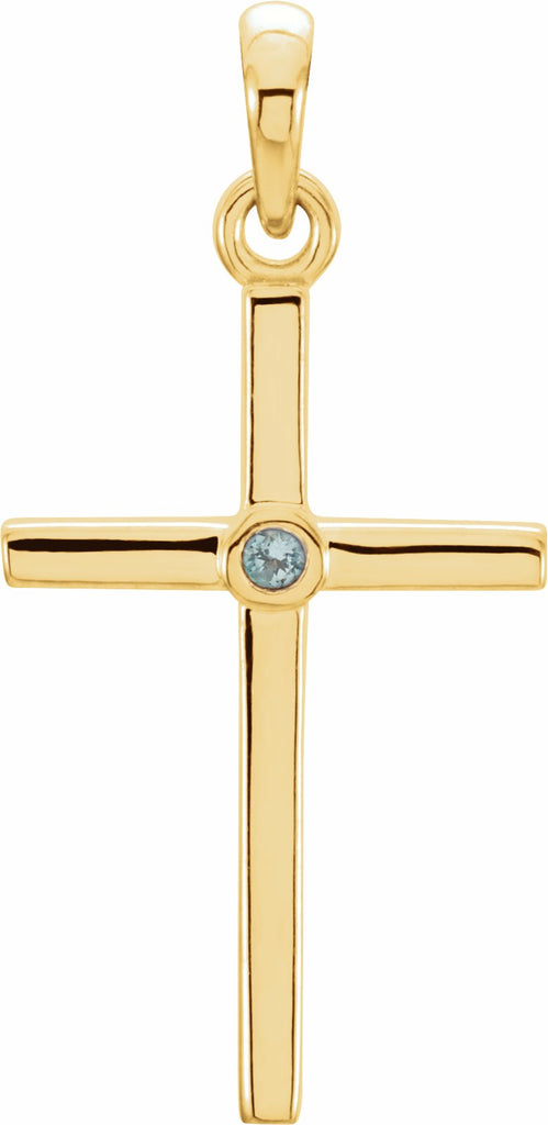 14k yellow aquamarine cross 22.8x11.3 mm pendant  