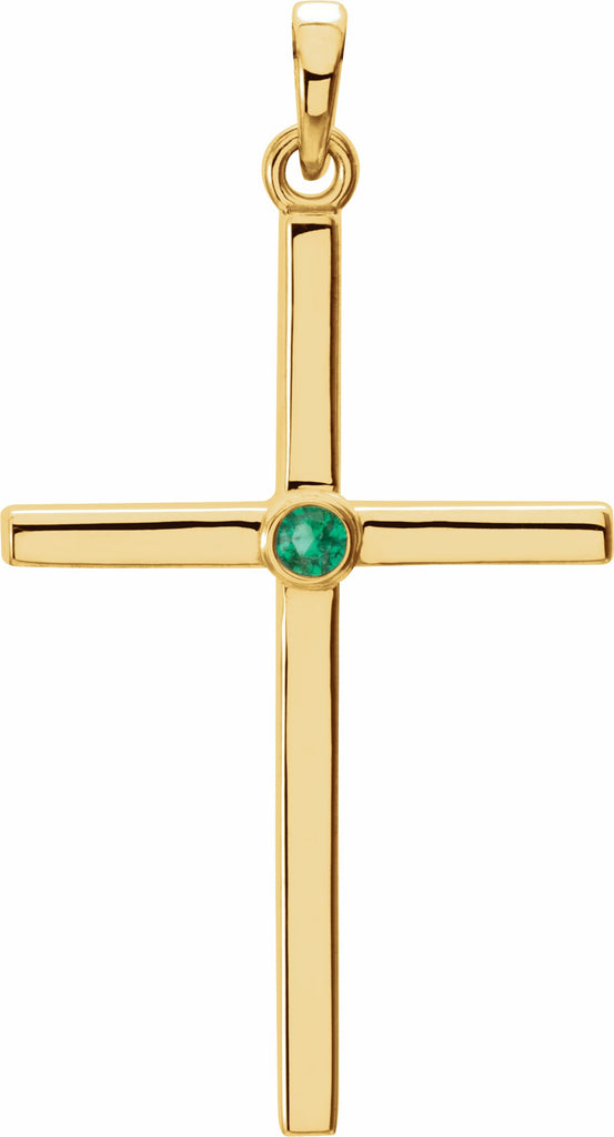 14k yellow emerald cross 30.6x16.6 mm pendant  