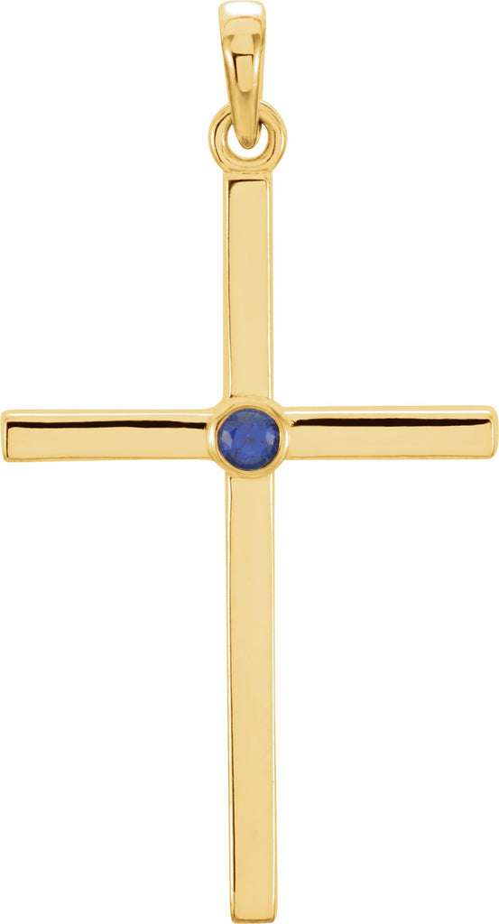 14k yellow blue sapphire cross 30.6x16.6 mm pendant   