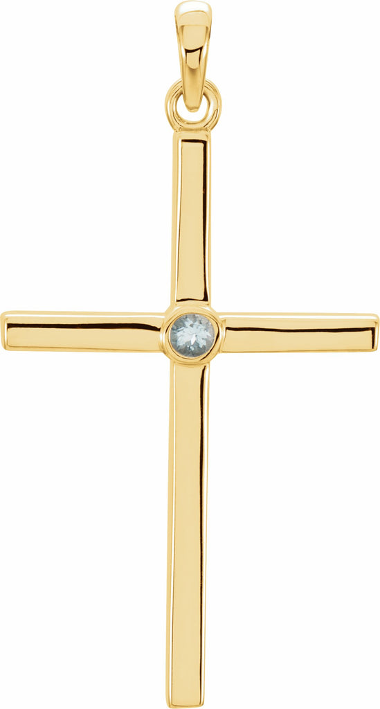 14k yellow aquamarine cross 30.6x16.6 mm pendant  