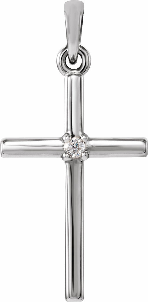 14k white 22.65x11.4 mm .015 ct diamond cross pendant