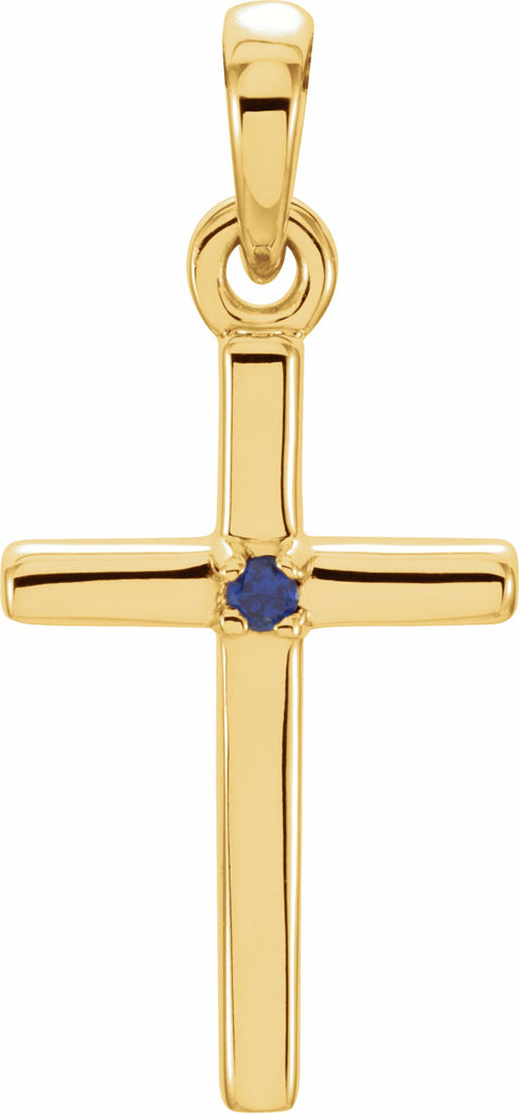 14k yellow 19.2x9 mm blue sapphire cross pendant