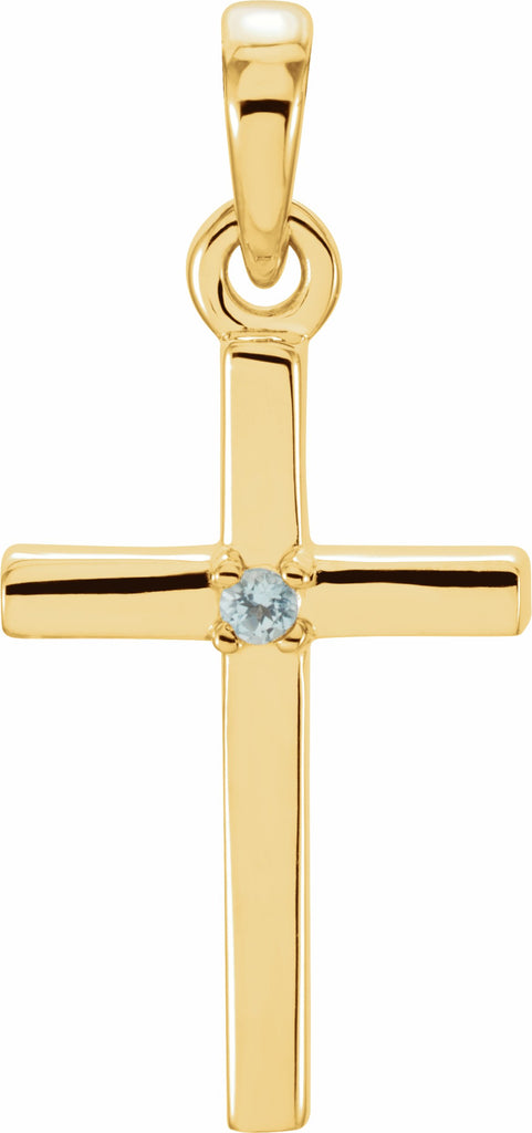 14k yellow 19.2x9 mm aquamarine cross pendant