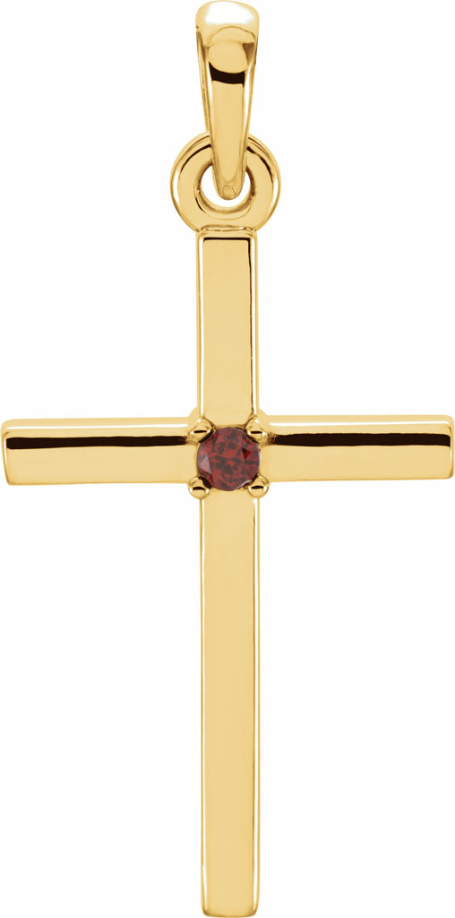 14k yellow 19.2x9 mm garnet cross pendant 